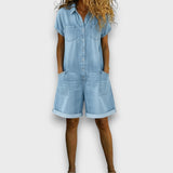 Bella - Vintage Short Jumpsuit in Cotton with Denim Look