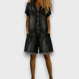 Bella - Vintage Short Jumpsuit in Cotton with Denim Look