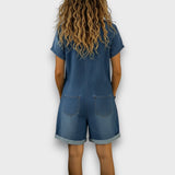 Bella - Vintage Short Jumpsuit in Cotton with Denim Look