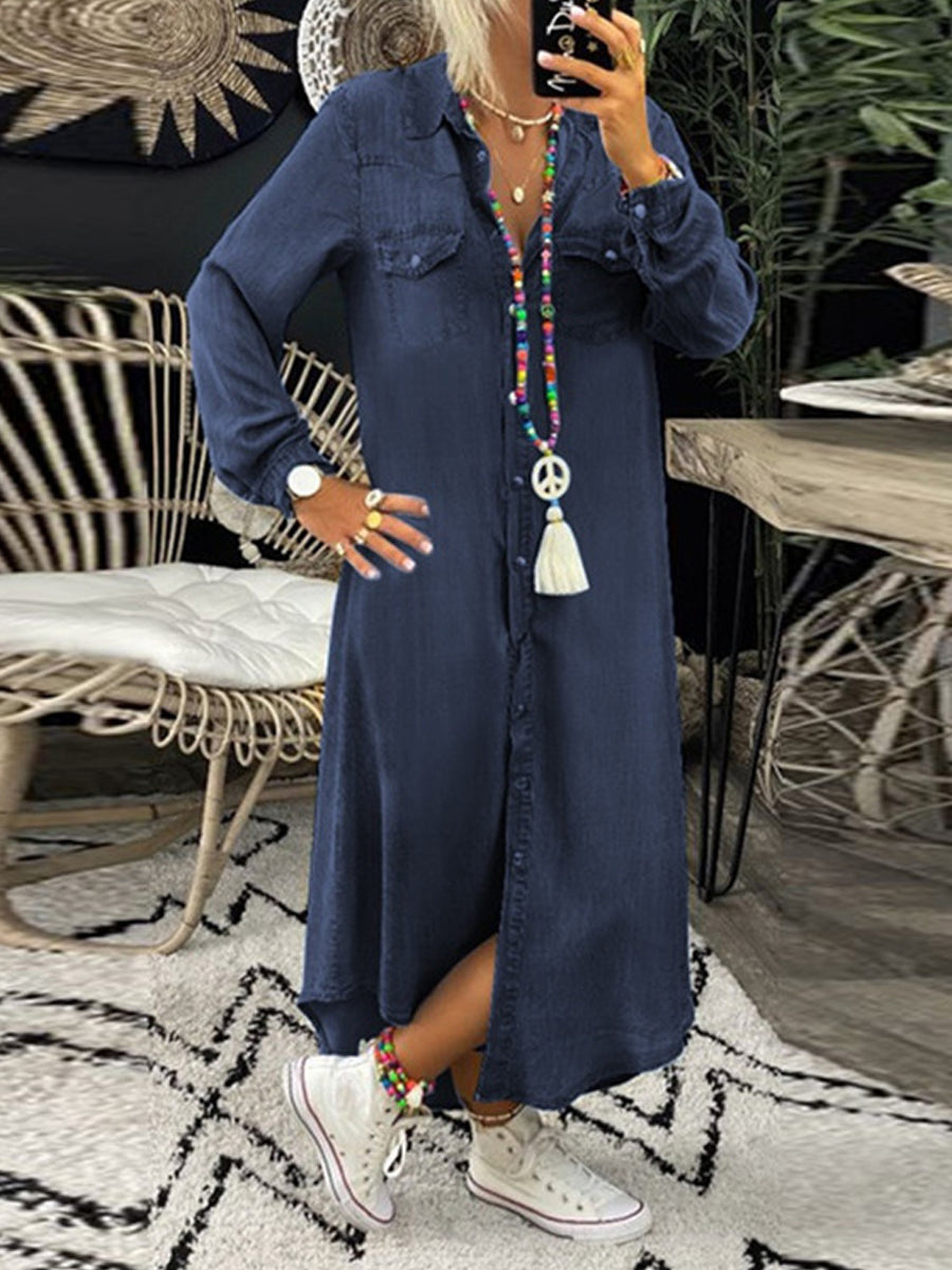 Erica - Casual Elegant Long Denim Shirt Dress