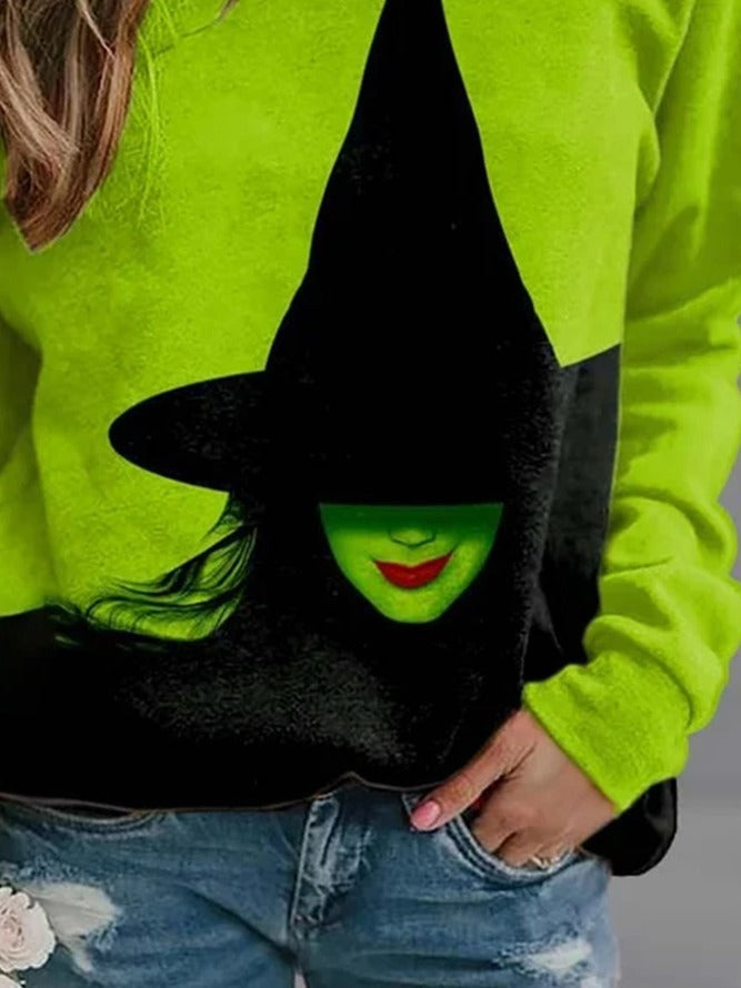 Sophia | Halloween-Inspired Print Loose Color Block Round Neck Sweatshirt