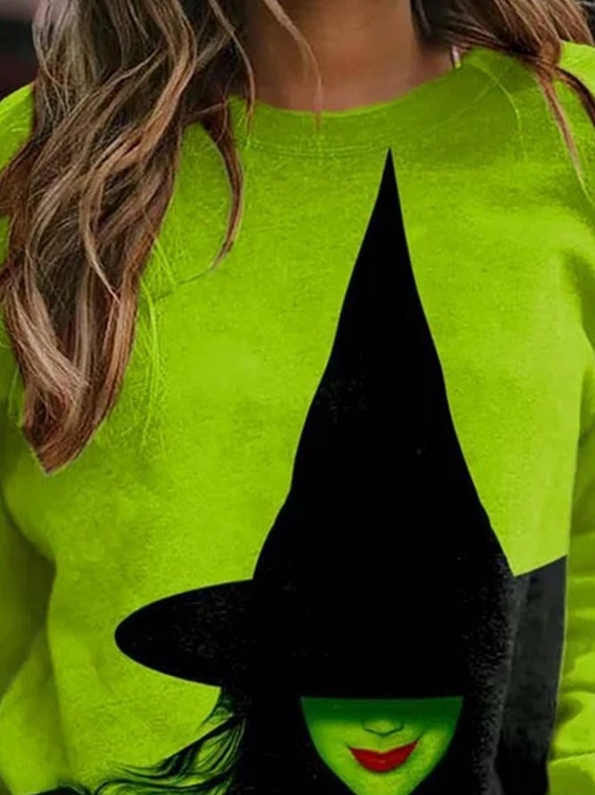 Sophia | Halloween-Inspired Print Loose Color Block Round Neck Sweatshirt